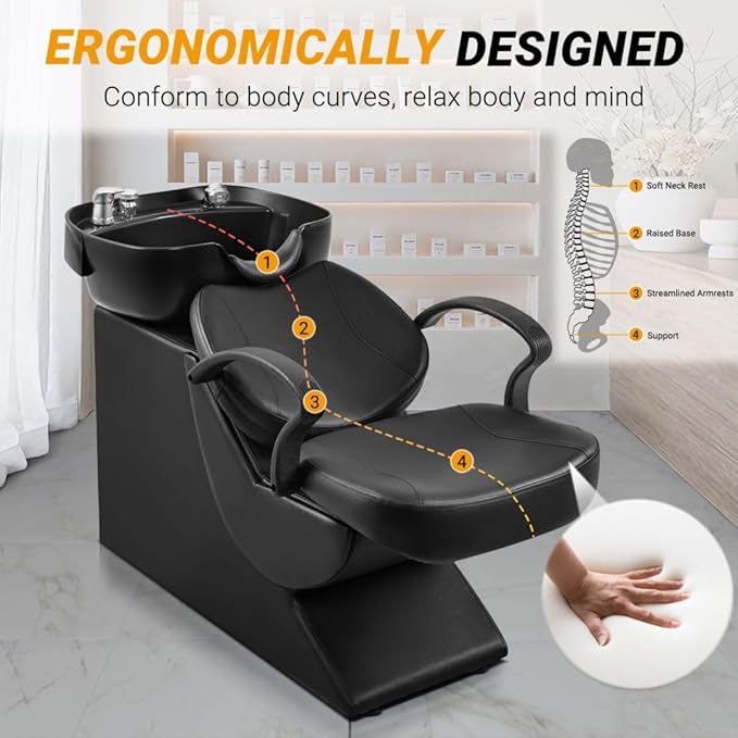 Shampoo Bowl and Chair Set for Salon, Backwash Barber Chair,ABS Plastic Shampoo Bowl Sink Unit w/Storage Box for Beauty Spa Barbershop