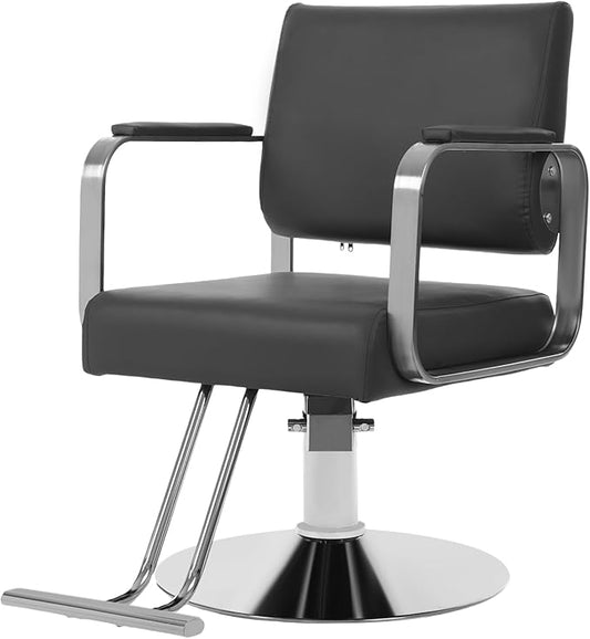 YIYIBYUS Salon Chair for Hair Stylist, 360° Swivel Barber Chair with Heavy Duty Hydraulic Pump, Spa Beauty Equipment for Hair Stylist Women Man, Max Load Weight 440 Lbs, Silver