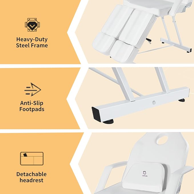 Facial Chair, Adjustable Tattoo Chair Salon Bed with Hydraulic Stool Massage Bed for Professional Massage Facial Lash Beauty Treatment Spa (White15)