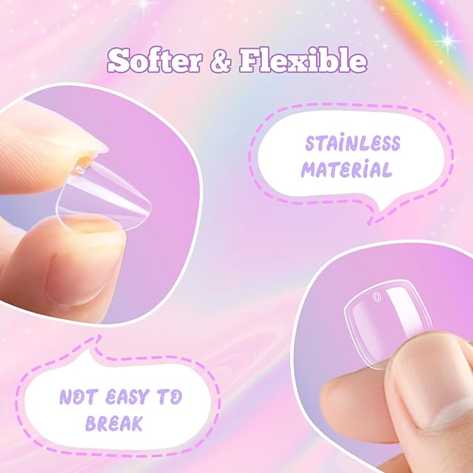 krofaue Short Kids Clear False Nails - 240Pcs Press on Nails for Little Girls Full Cover Children Fake Nails Fingernail Decoration 10 Sizes Soft Gel Nail Tips for Kids