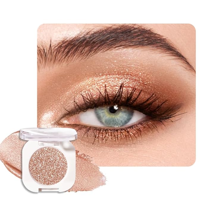 Light Brown Glitter Single Eyeshadow, Lightweight Blendable Mini Eye Shadow for Older Women, Monochrome Eyeshadow Palette Makeup Pigmented Waterproof, Vegan & Cruelty-Free, 09