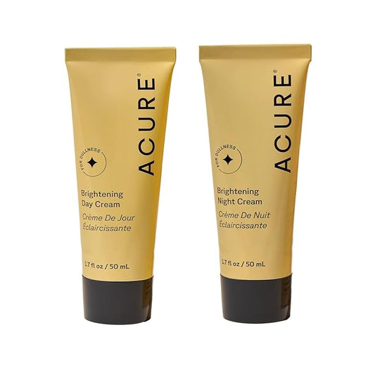 Acure Brightening Day & Night Cream Set – Hydrating & Radiance-Boosting Moisturizers for Even Skin Tone & Smooth Texture, Vegan, 1.7 Fl Oz Each