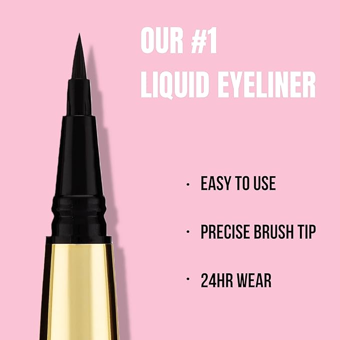 Rouge & Rogue Waterproof Liquid Eyeliner – Ultra-Black, Smudge-Proof, Long-Lasting, Vegan, Cruelty-Free, Precision Brush Tip for Winged Liner & Cat Eye