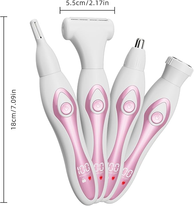 RUIM Electric Razors for Women, 4-in-1 Painless Bikini Trimmers with LED Display, Rechargeable Wet/Dry Body Razors for Arms, Legs, Pubic Hair, Face