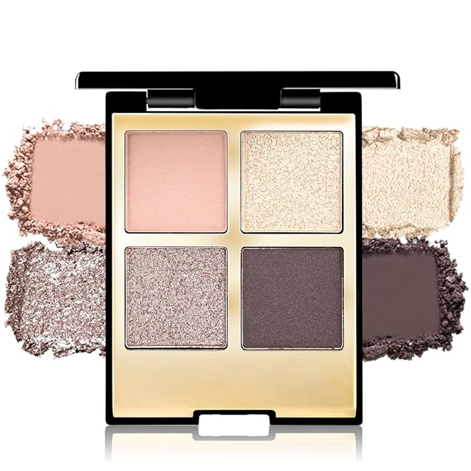 4 Colors Eyeshadow Makeup Palette,Nude Rose Gold Highly Pigmented Natural Neutral Nude Eye Shadow Palette with Mirror,Long Lasting Naturing-Looking,Waterproof,Blendable,Travel Size
