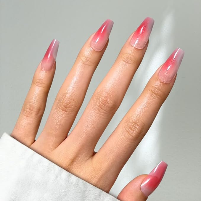 Perfect Look Press On Nails - Peach Bloom | No Glue One-Day Coffin Nails, Glossy Coral Ombre Fake Nails, Natural Look - 24 Pcs Nail Kit with Adhesive Tabs