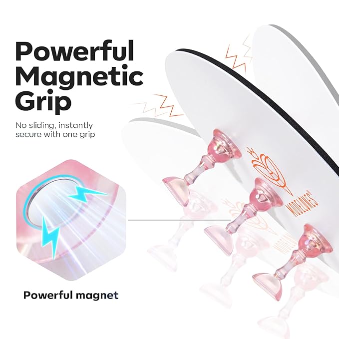 Modelones Nail Stand Set, Magnetic Nail Stands for Press ons False Nail Tips Practice Acrylic Holder with 200pcs Sticky Tabs Strong Metal Base Painting Display DIY & Salon Use Beginner Supplies