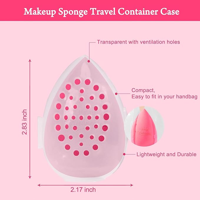 Real Perfection Makeup Sponge Set Blender Sponges, Latex-Free Beauty Makeup Sponges 7 pcs with 1 Travel Container Case for Blending Foundation Liquid Cream and Powder (Rose Red)