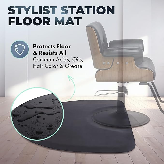 Buy-Rite 3’ x 4’ Anti-Fatigue Salon Mat - 1/2” Thick Semicircle Design with Chair Depression, Puncture-Proof & Low-Static Surface, Easy-Clean Floor Protection Mat for Stylists & Barbers - Black