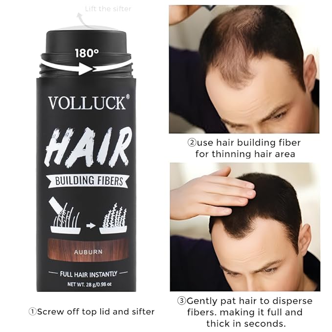 VOLLUCK Hair Fibers for Thinning Hair, Instant Coverage Hair Building Fibers for Women and men, Natural Hair Powder for Conceal Hair Loss 28 g*2 (Black, 2 PCS)