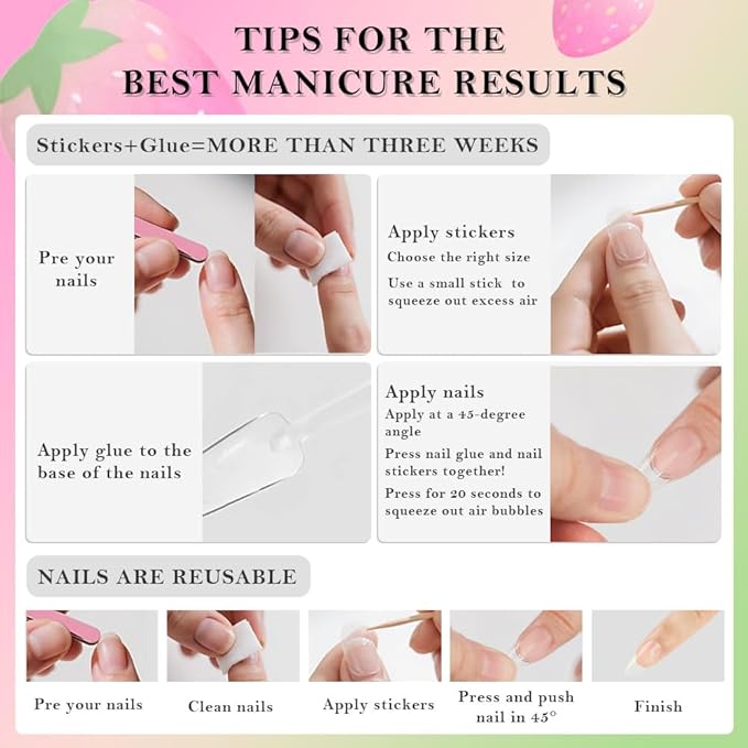 Handmade 3D Fruit Colour Press On Nails Medium Almond, 3D Cherry Strawberry Sweet Orange Designer Reusable Acrylic Fake Nails With Glue On Nails, Nails Press Ons Daily Wear Nails For Women