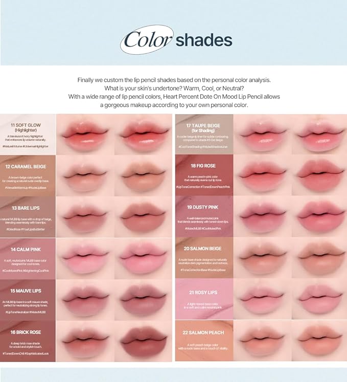 Heart Percent Dote On Mood Lip Liner Pencil, Long-Lasting Creamy Lip Crayon Smooth Lipliner Retractable Lipstick Overlip Line Color 0.8g, #01. Peach Beige