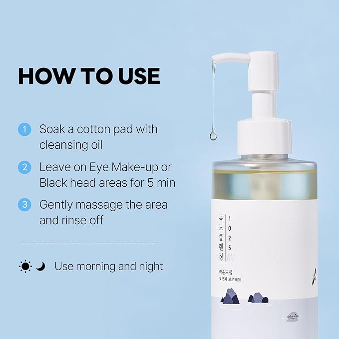 ROUND LAB 1025 Dokdo Cleansing Oil 6.76 Fl Oz, Facial Oil Cleanser for Face, Deep Pore Cleansing, Makeup Blackhead Impurities Remover, Easy to Wash Off No Oily Residue, Korean Skin Care
