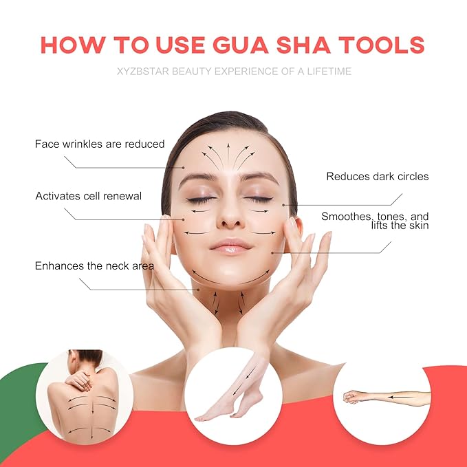 Gua Sha Facial Tools Set of 3 Guasha Massage Tool Jade Gua Sha Scraping Massager for Face,Neck, Eyes and Body,Jade Stone Guasha Board 3 Packs (Speckled Jade)