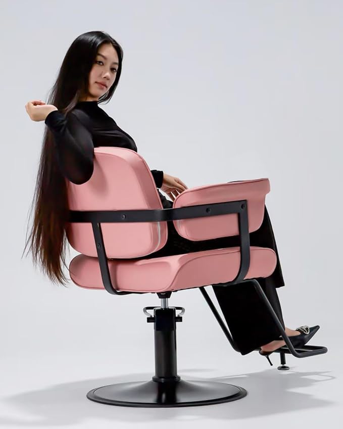 Barber Salon Chair, Extra Wide Hair Styling Chair with Heavy Duty Hydraulic Pump, 360° Swivel Height Adjustable Braiding Design, Luxury Beauty Salon and Barbershop Equipment, Pink