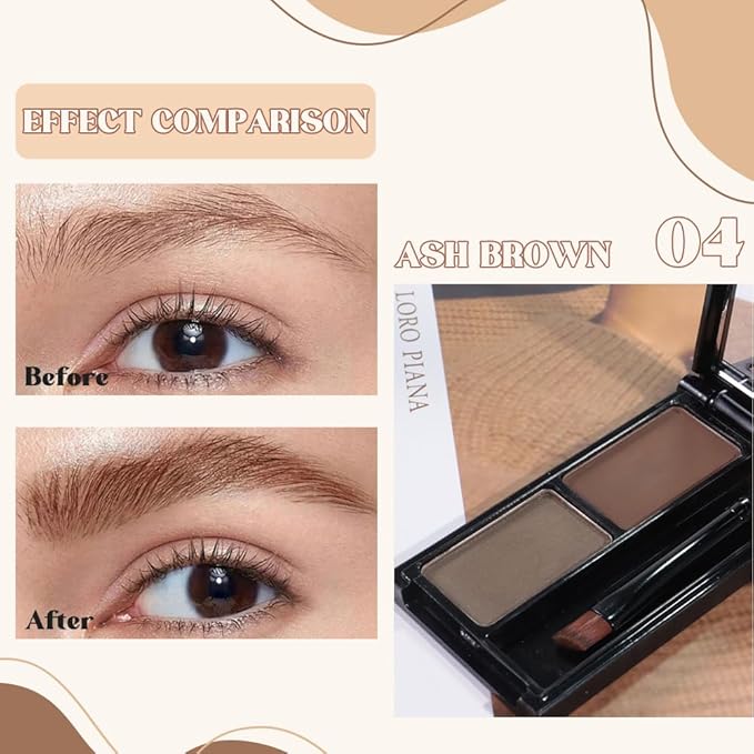 Brow Powder Kit – Long-Lasting Dark Gray Brown Color Brow Filler for Full, Defined Natural Brows, Contour Palette with Double-Ended Brush, sombra para cejas-4#