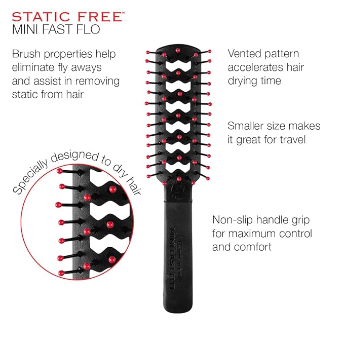 Cricket Static Free Mini Fast Flo Vent Hair Brush - Curling, Blow Drying, Detangling and Styling Wet or Dry Hair, Ideal for Travel, 1.5", Suitable for All Hair Types