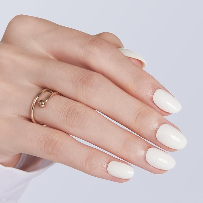 modelones Short Press on Nails, Oval Fake Nails Kit Press Ons with Nail Glue, Adhesive Tabs, Nail File, Prep Pad, Manicure Stick, 32Pcs 16 Sizes, Milky White, Christmas