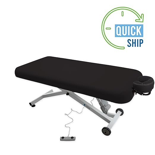 EarthLite Ellora Electric Lift Massage Table, Flat Table Top, Made in USA, 32" x 73, Black