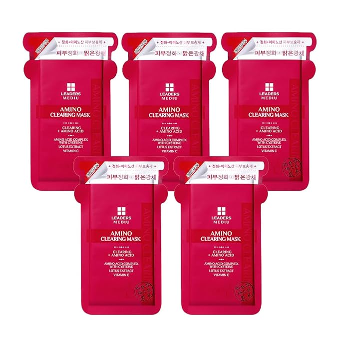 Amino Brightening & Clearing Facial Sheet Mask | Vitamin C, Lotus Extract for Acne Scars, Hyperpigmentation, Dark Spots, Even Skin Tone (5 Sheets)