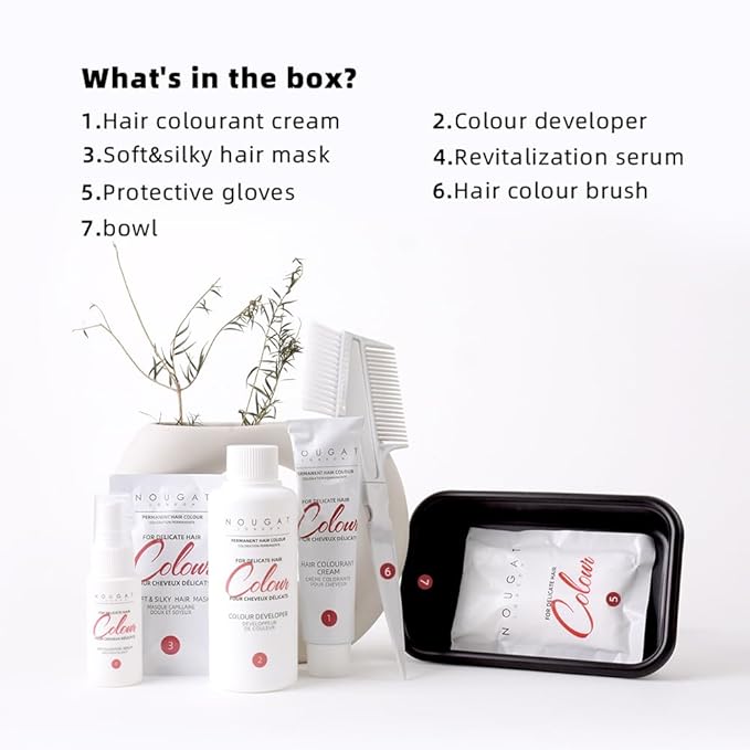 NOUGAT Amber Brown Natural Permanent Hair Color Kit,Dermatologically Tested, Ammonia & Alcohol Free, 100% Grey Coverage, Hair Mask & Essence included, Long Lasting