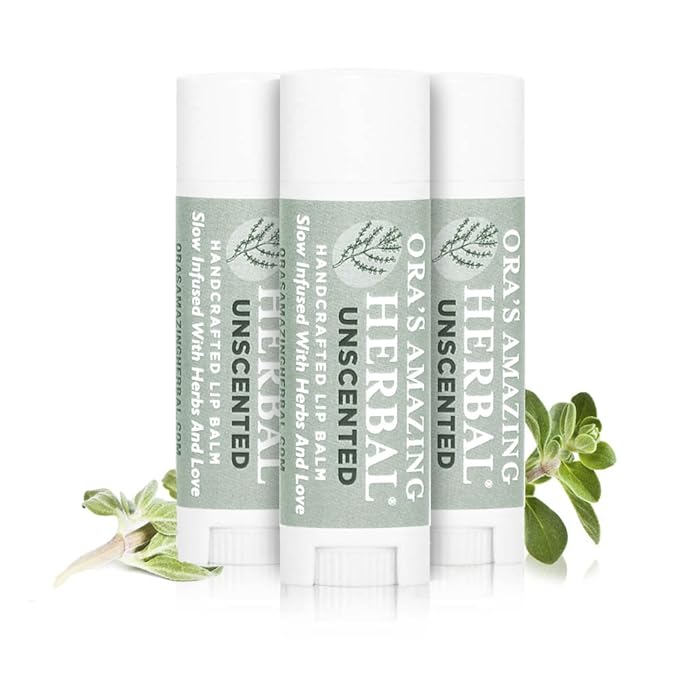 Unscented Lip Balm, Herbal Lip Balm, Healing Lip Balm, Balm for Perioral Dermatitis, Very Dry Lips, Natural Fragrance Free Beeswax Lip Balm (Unscented Pack of 3)