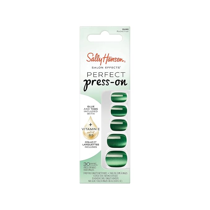 Sally Hansen Salon Effects Perfect Press-On Nails | Sq-oval Shape | Easy to Apply, Non-Damaging| 30 Nails, Nail Glue, Adhesive Tabs, File | Rocket Fuel
