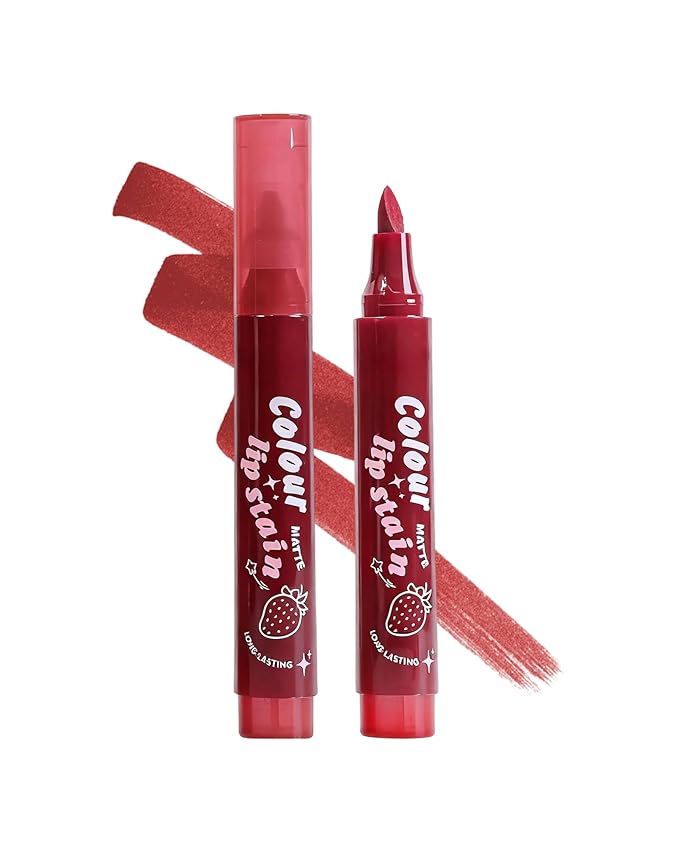 Lip Tint Stain Pen, Dark Red Brown Waterproof Long Lasting Matte Lip Liner Stain Pencil, High Pigment Quick Dry Liquid Lipstick, Non Sticky Smudgeproof Lip Tint Gloss,Festival Makeup Gift for Women-06