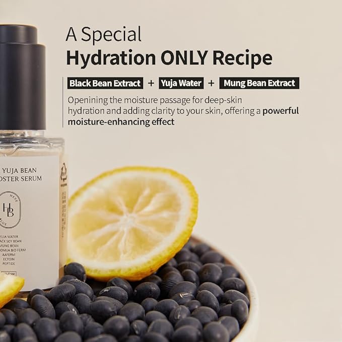 HEVEBLUE Black Yuja Bean Skin Booster Serum - Moisturizing, Sensitive Skin, Korean Skincare, Hypoallergenic, Deep Hydration, Vegan, Oil-free, Makeup Adherence, Inner Dryness, K-Beauty