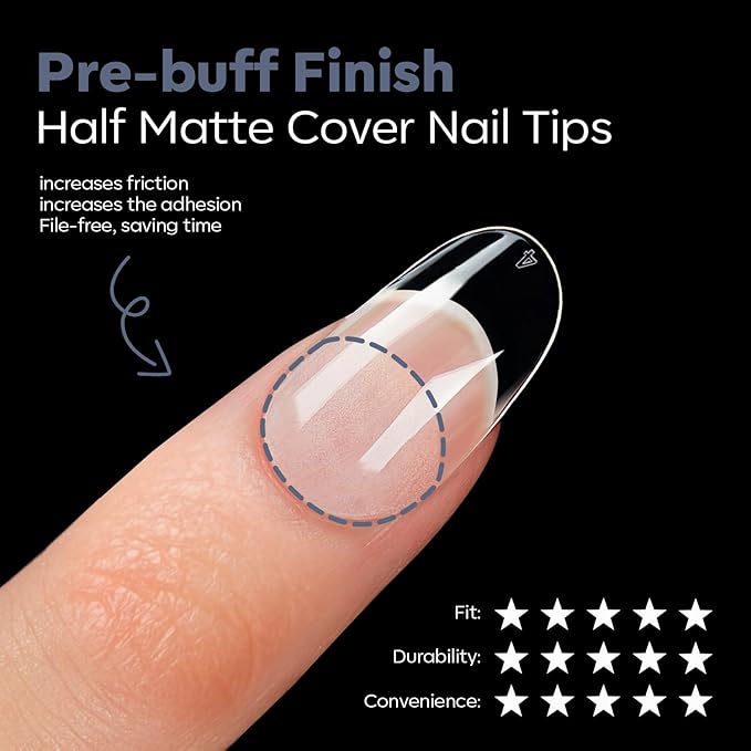 Modelones Medium Round Oval Fake Nail Tips - 510Pcs Gel Tips Pre-shaped Half Matte Full Cover Clear Acrylic Gel Kit False Press on Nails for Extension DIY Salon 15Sizes