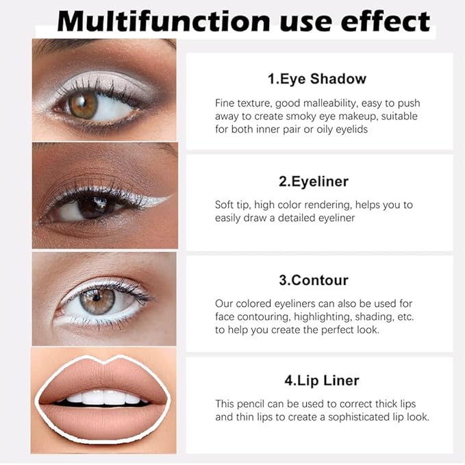 evpct 3Pcs Pearl White & Silver & White Gel Glitter Eyeliner Pencils Set for Women Waterproof Smudge Proof lapiz de ojos delineador de ojos contra el agua Eye Liner Makeup 19 20 22