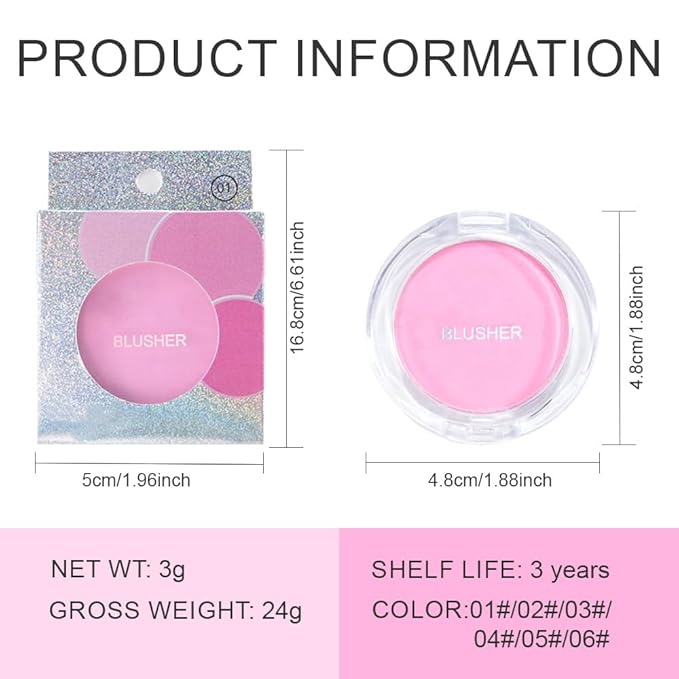 Blush for Cheeks Makeup Palette, Natural Matte Cream Powder Single Blushes for Eye and Cheek, Buildable Long-Lasting Color, Vegan & Cruelty-Free, Everyday Makeup Look for Women, #01-Light Pink