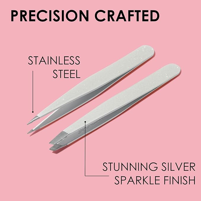 JAPONESQUE Pointed & Slant Tweezers Natural Shimmer Set, Precision Crafted, Hand Sharpened Tips for Shaping and Defining Brows