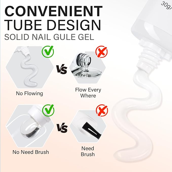 AILLSA Solid Gel Nail Glue for Nail Tips Super Strong Gel Glues Professional Fake Acrylic Soft Nails Glue U V Lamp Curing Needed - Long Lasting 15g / 0.5fl.oz