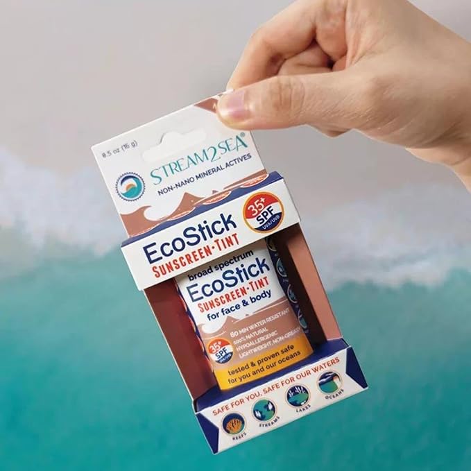 STREAM2SEA EcoStick SPF 35 Mineral Sunscreen Stick, Sweat Water Resistant Sunblock, USDA Approved Biodegradable Paraben Free Reef Safe Sunscreen Protection Against UVA UVB (EcoStick Tint) - 0.5 oz