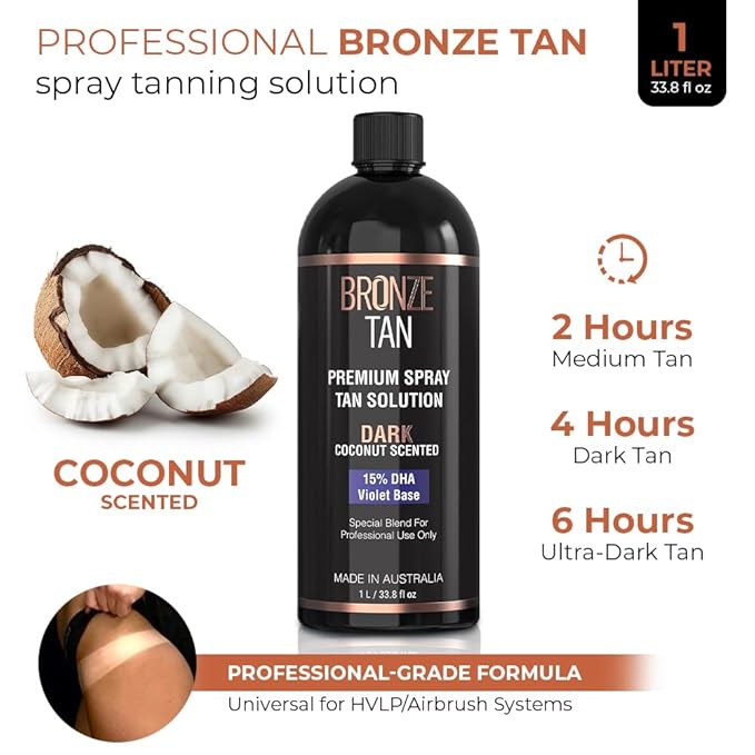 Bronze Tan Special DARK Blend Premium Spray Tan Solution For Spray Tanning Professionals - Coconut Scented Sunless Tanning Solution (1 Liter / 33.8 FL OZ)
