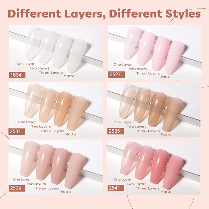 modelones Gel Nail Polish 6 Colors Transparent Jelly Milky White Sheer Pink Neutral Nude Gel Polish Nail Soak off Nail Polish French Nail Art Manicure DIY Home Salon Gift for Women