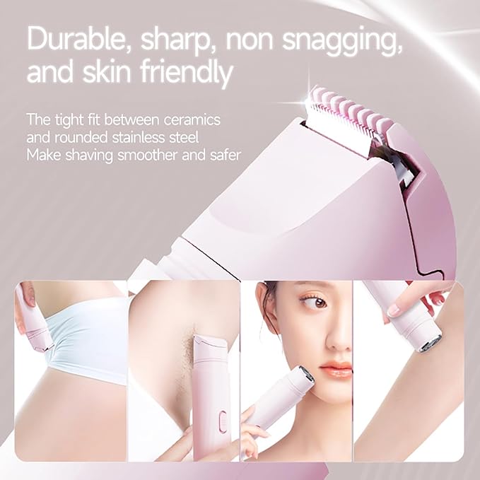 New Electric Bikini Trimmers for Women, Travel Razors, Glowhave Double Headed Shaver, Body Hair Trimmer, Rechargeable Painless Professional Shaver, Suitable for Underarms, Legs, Arms,Face (Pink)
