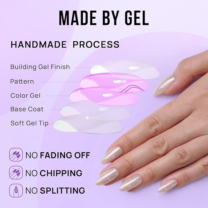 BTArtbox Press On Nails Almond - Medium Soft Gel Chrome Nails, Glue On Nails with Nail Glue, Reusable Stick On Nails in 15 Sizes - 30 Soft Gel Fake Nails Kit, Nuts Glazed