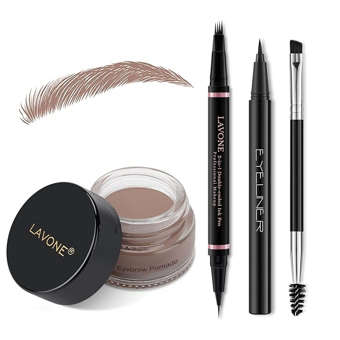 Eyebrow Pencil Makeup Kit, with Waterproof 2-IN-1 Microblading Eyebrow Pen, Eyebrow Pomade, Eyeliner and Dual-ended Eyebrow Brush, Brow Pencil Kit for Natural Eyebrows - Ash Blonde