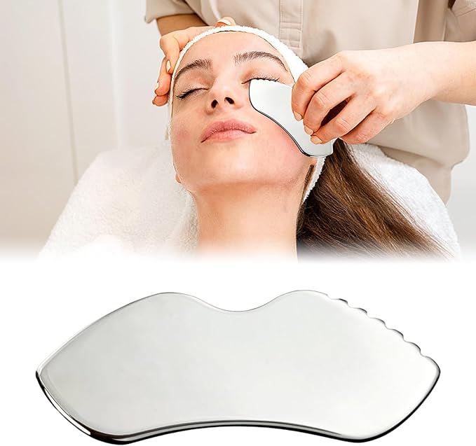 Stainless Steel Gua Sha Facial Tools, Metal GuaSha Lift and Firm Tool with Comb Teeth, Massage Scraping Beauty Tools for Body Facial Skin Care Lymphatic Drainage