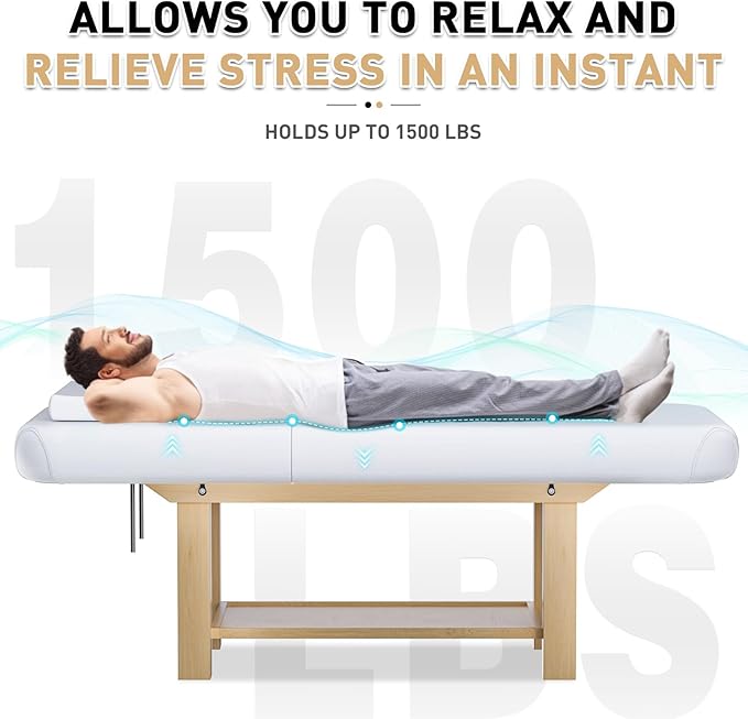 28in Wide Massage Table with 1500lbs Weight Capacity, Wooden Base, Massage Bed Adjustable Backrest for Professional & Home Use, Spa Treatment Table for Relaxation and Therapy，White