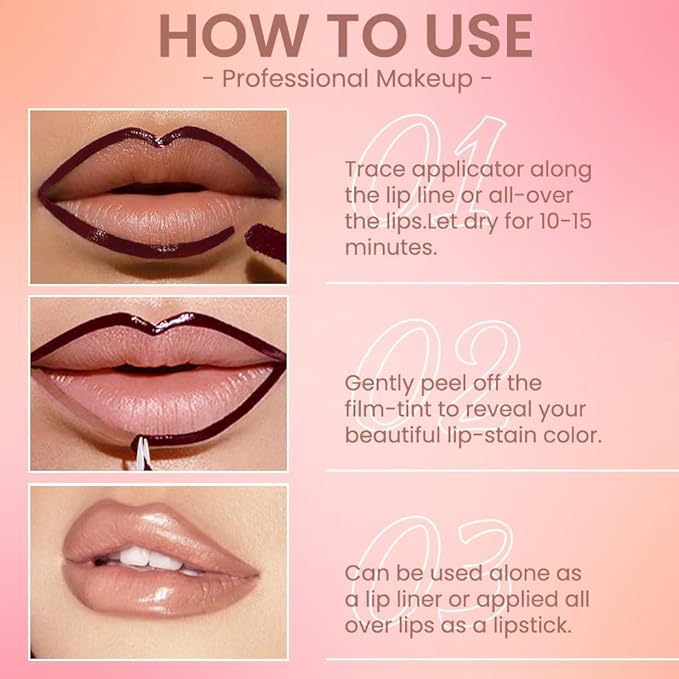 Matte Lip Gloss Stain-Peel Off Lip Liner Tattoo, Brown Peel-Off Lip Tint，Long Lasting Peel Off Lip Stain, Waterproof Transfer-proof Lip Mask Lip Liner Peel Off Lip Gloss,Stayn Lip Makeup.02#