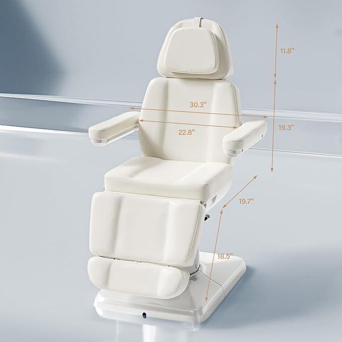 OmySalon Electrical Facial Beauty Spa Medical Treatment Bed, 120° Rotation Massage Tattoo Dental Aesthetic Chair with 3 Motors & Remote Control, Off White