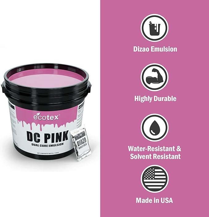 Ecotex® DC Pink Screen Printing Emulsion (Quart - 32oz.) Diazo Required Photo Emulsion for Silk Screens and Fabric- for Screen Printing Plastisol Ink and Water Based Ink, Screen Printing Supplies