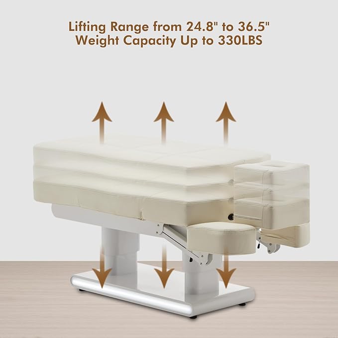 3 Motor Full Electric Spa Facial Beauty Bed Tattoo Medical Treatment Table Aesthetic Chair with Thermal Heated & Armrest for Salon Esthetician Doctor Podiatry