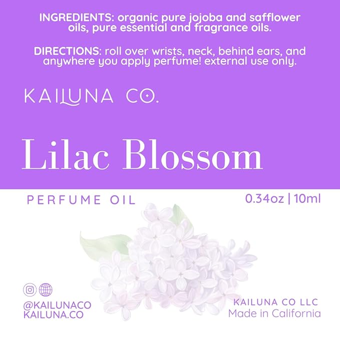 Lilac Blossom Delicious Pure Essential and Fragrance Oil Perfume Roll On with Organic Jojoba Oil, Alcohol Free, Small-Batch, Made in California, 0.34 Fl Oz
