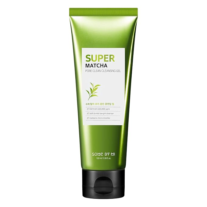 SOME BY MI Super Matcha Pore Clean Cleansing Gel - 3.38Oz, 100ml - Made from Matcha Extracts for Sensitive Skin - Mild Daily Face Wash for Pore Tightening, Sebum and Blackheads Care - Korean Skin Care