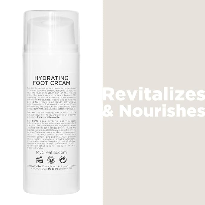 Hydrating Foot Cream for Dry Cracked Heels and Feet, 3.4 fl. oz., Deep Moisturizing Seaweed Extract and Shea Butter, Restores Soft Supple Skin