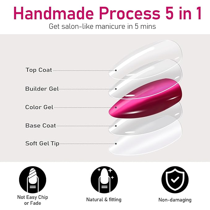 Press on Nails Short-Hot Pink Cat Eye Press on Nails Almond Natural Fit & Glossy Stick on Nails with Glue in 15 Sizes-30 Reusable Fake Nails with Glue & Glue Remover